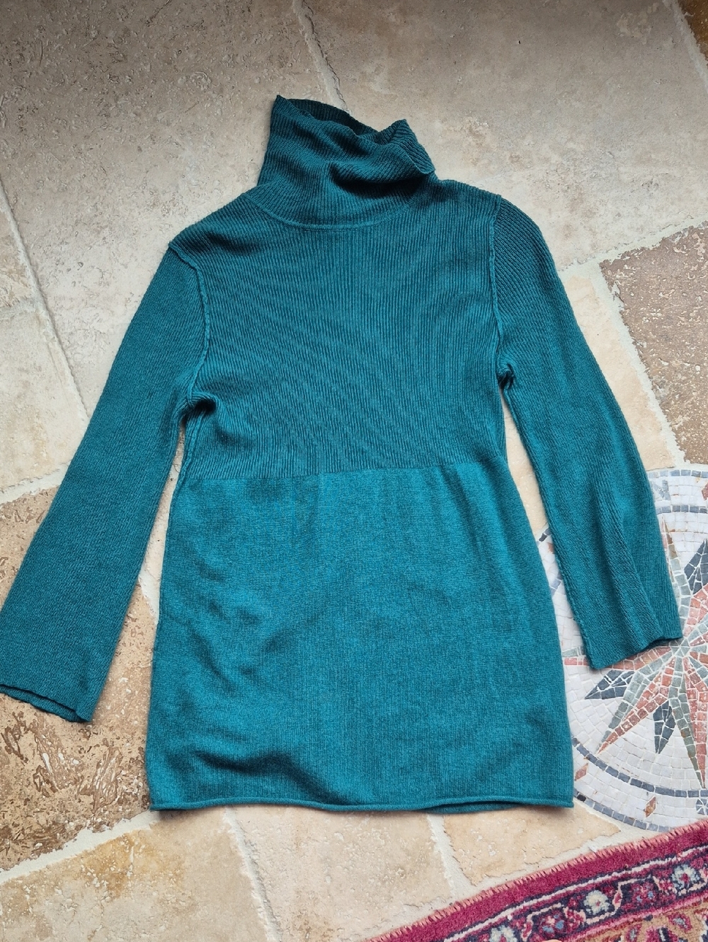Soft Surroundings Silk Cashmere Teal Sweater, Petite Large